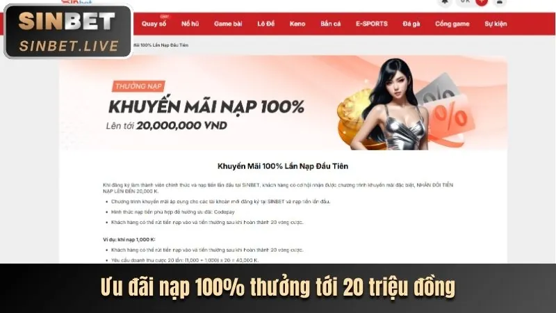 Thưởng nạp lần đầu hấp dẫn tại Vibet